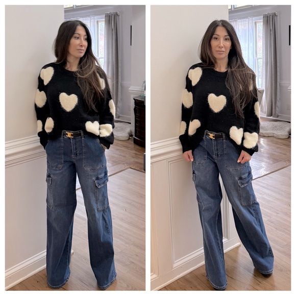 FROM PARIS FRANCE CHIC  HEART OVERSIZED SWEATER - Picture 4 of 5